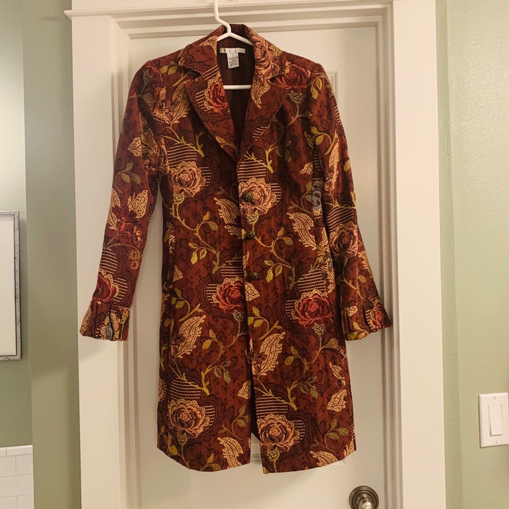 CAbi Burgundy Floral Jacobean Style #749 Coat